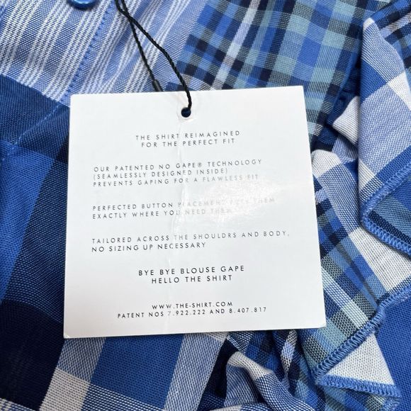 Rochelle Behrens The Shirt‎ Size Small Blue Plaid Button Front Patchwork Ruffle - Picture 8 of 12